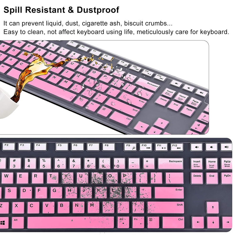 Keyboard Covers for Dell KM636 KB216 Wireless Wired Keyboards, Dell Optiplex 5250 3050 3240 5460 7450 7050/Dell Inspiron AIO 3475 3670 3477 Silicone Desktop Computer Keyboard Skins (Pink) 1 Pack Gradient Pink