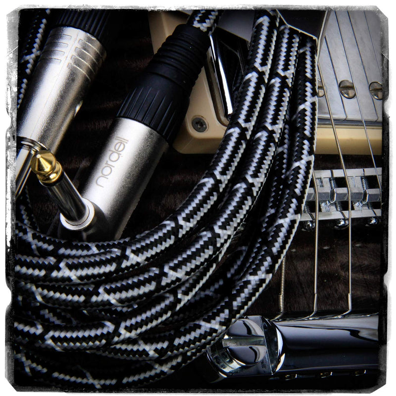 Premium Braided Guitar Cable: 3m / 10ft Mono 1/4 inch Jack Lead for Bass, Electric, Keyboard, Amp etc. Black: 3m / 10ft, Straight to Angled Jacks