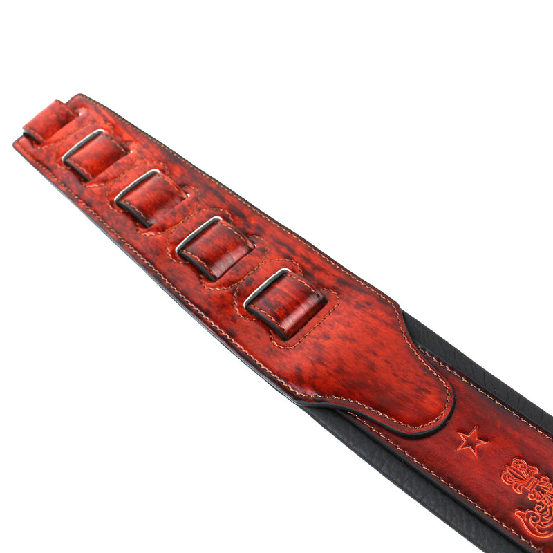 Walker And Williams GB-21 Red Bourbon Padded Leather Strap with Fleur De Lis & French Chain Design