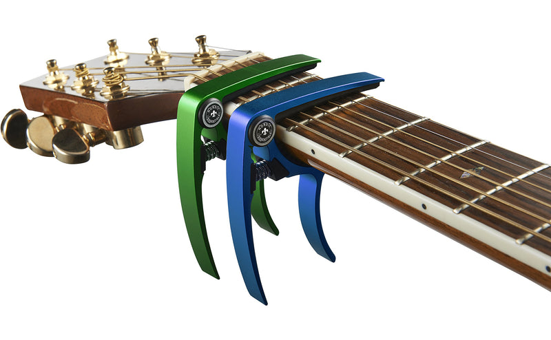 Guitar Capo (2 Pack) for Guitars, Ukulele, Banjo, Mandolin, Bass - Made of Ultra Lightweight Aluminum Metal (1.2 oz!) for 6 & 12 String Instruments - (Green + Blue) - Lifetime Warranty Green + Blue
