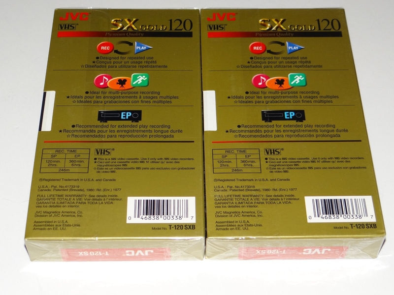 JVC Premium Quality 6 Hrs. T-120 Sx Gold VHS Tapes 3 Pack