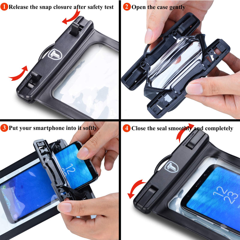 Njjex Waterproof Phone Pouch 2-Pack Cell phone Dry Bag Case & Lanyard For Samsung Galaxy Note 20 Ultra S21 Plus S20 S10 S9 S8 A01 A11 A21 A51 A71 A02S A12 A32 A42 A52 iPhone 13 Pro Max 12 11 Xs Xr 8 7 Black (2 Pack)