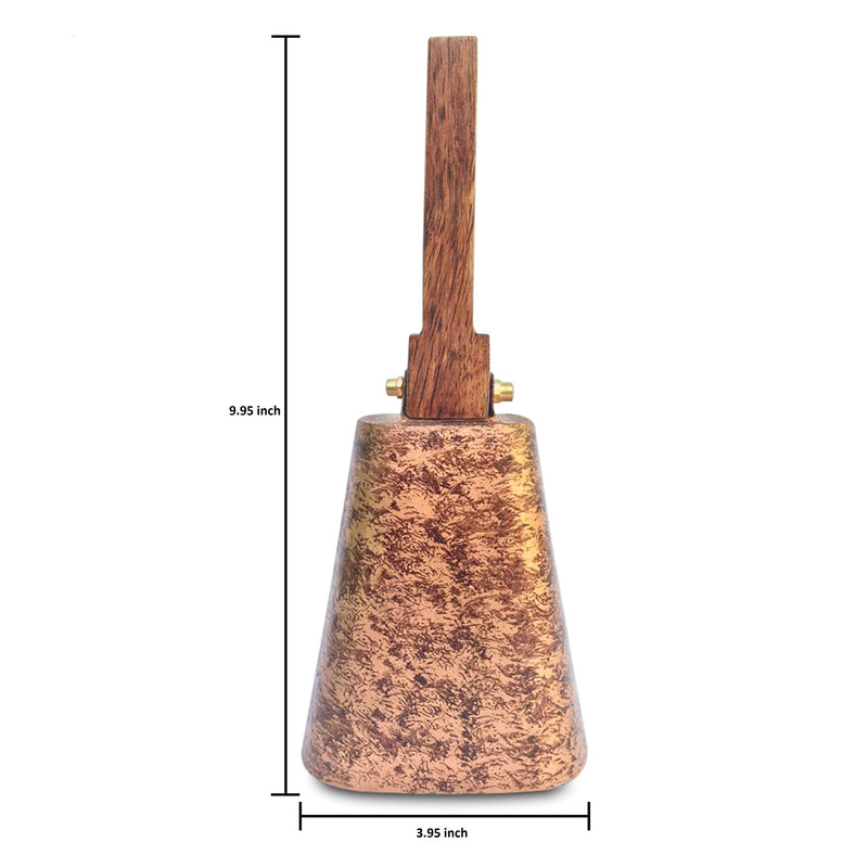 CowBell - Hand Bell for Sporting Events or cowbell for Outside - a Large 10 inch cowbell Loud Noise Makers Instrument with Wooden Handles for Football CowBell - with Solid Antique Copper Finish