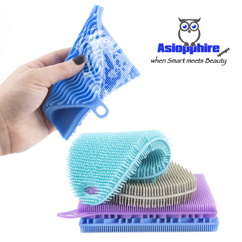 Silicone Dish Sponge Dish Scrubber [4 Pack] – 4 Dual-Sided, Food Grade Silicone Sponges for Dishes and Housecleaning with Silicone Scrubber Side and Silicone Sponge Side – BPA Free Kitchen Sponges