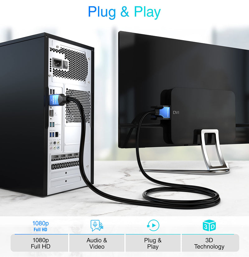 BlueRigger HDMI to DVI Cable (6FT, High-Speed, Bi-Directional Adapter Male to Male, DVI-D 24+1, 1080p, Aluminum Shell) - Compatible with Raspberry Pi, Roku, Xbox One, PS5/PS4/PS3, Graphics Card 6FT
