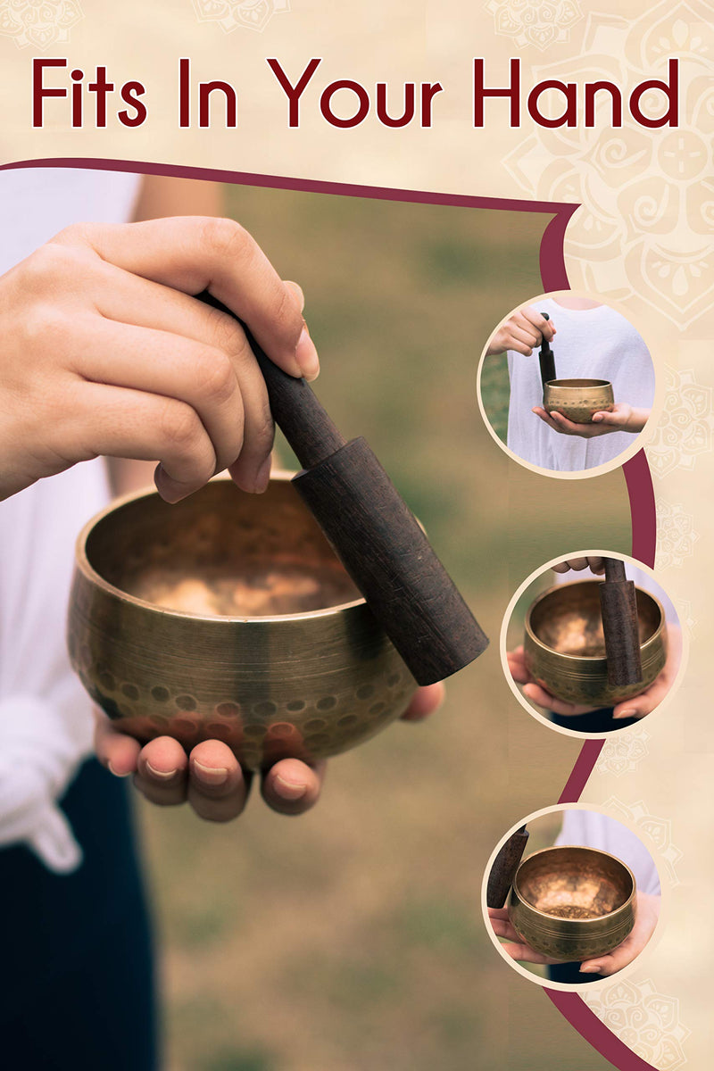 Tibetan Singing Bowl Set with Healing Mantra Engravings — Meditation Sound Bowl Handcrafted in Nepal