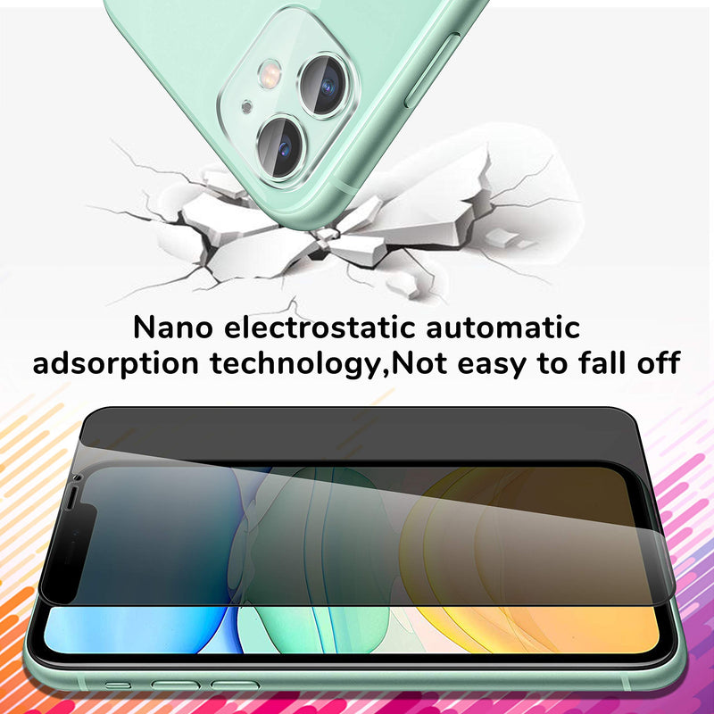 [4 Pack] UniqueMe Compatible with iPhone 11 6.1-inch, Privacy Tempered Glass Screen Protector and Camera Lens Protector Anti Spy, HD 9H Hardness, Easy Frame Installation