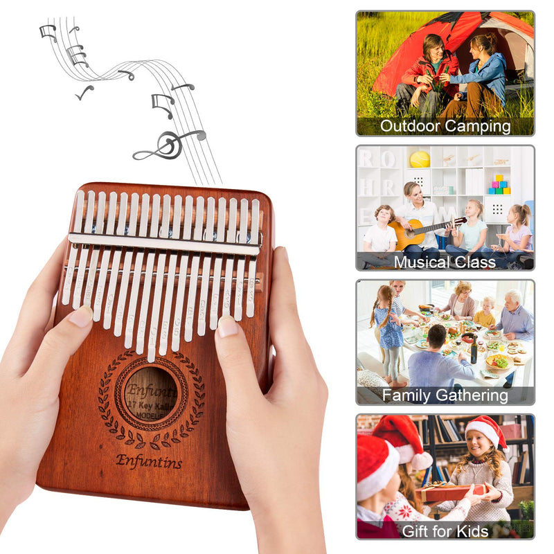 Enfuntins Kalimba 17 Key Thumb Piano, Solid koa Wood High Performance Portable Mbira Finger Piano, Gifts for Kids Adult Beginners with Tuning Hammer and Study Instruction