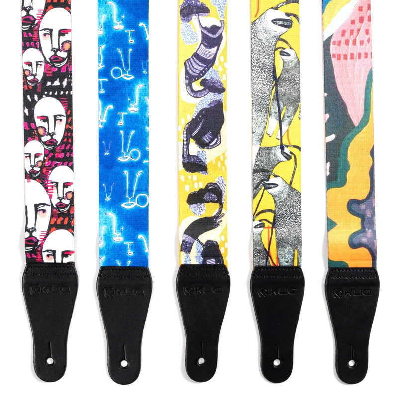 KLIQ Vintage Woven Artist Series Guitar Strap for Acoustic and Electric Guitars + 2 Free Rubber Strap Locks, 2 Free Guitar Picks and 1 Free Lace | Terylene Printed |"A Little Blue" by KLA "A Little Bit Blue"