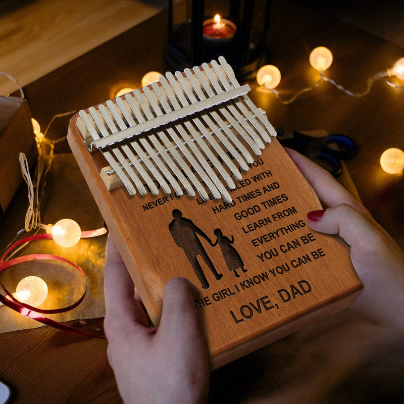 Engraved Kalimba Thumb Pianos For Daughter - Customized 17 Keys Finger Piano Music Instrument - Perfect Birthday Christmas Gifts From Dad For Daughter From Dad