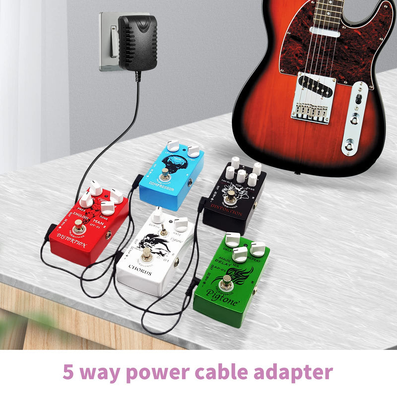 Guitar Pedal Power Supply Adapter 9V DC 1A Tip Negative 5 Way Daisy Chain Cables for Electronic Guitar Effect Pedal 9V1A1+5 adapter