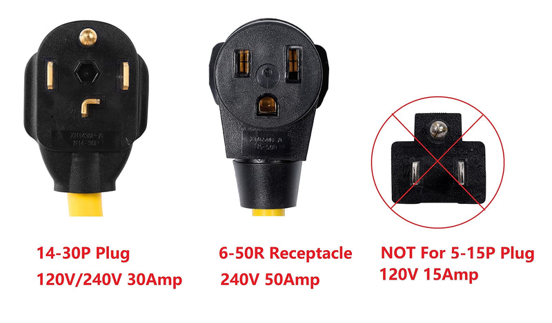 [AUSTRALIA] - ONETAK NEMA 14-30P to 6-50R 240V 30 Amp 4 Prong Male Plug to 50 Amp 3 Prong Female Outlet Receptacle Generator Welder Dryer EV Charger Power Cord Adapter 