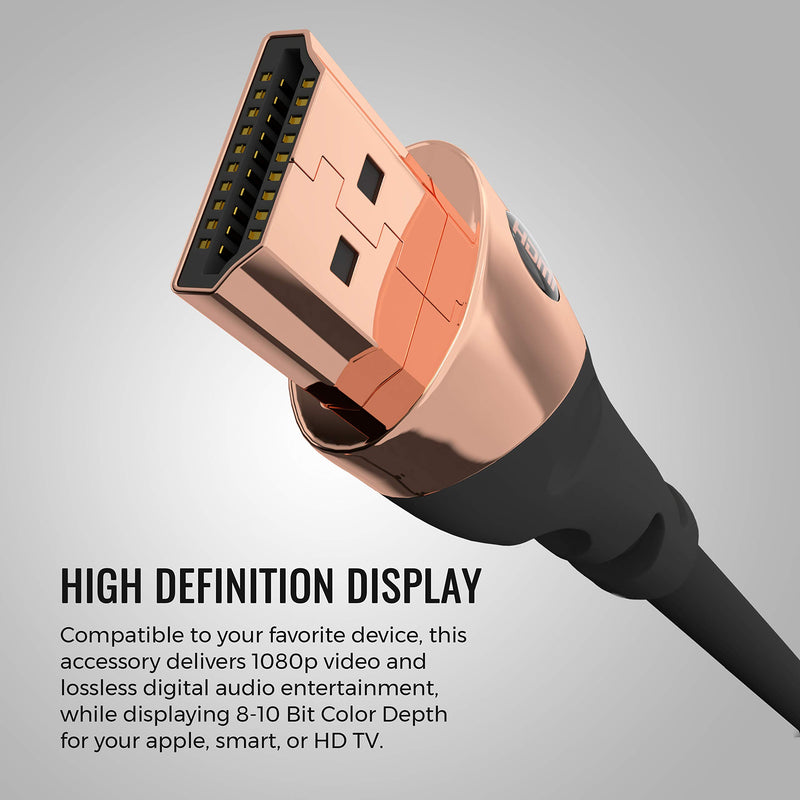 Monster HDMI Cable 4k Ultra HD 8ft with Ethernet Cord - 60/120 Hz Refresh Speed - 21Gbps High Definition 1080p Video - Corrosion-Resistant 24k Rose Gold Contacts and V-Grip Connection 8 FT Black