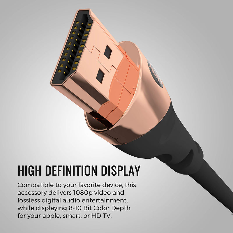 Monster HDMI Cable 4k Ultra HD 6ft with Ethernet Cord - 60/120 Hz Refresh Speed - 21Gbps High Definition 1080p Video - Corrosion-Resistant 24k Rose Gold Contacts and V-Grip Connection 6 FT Black