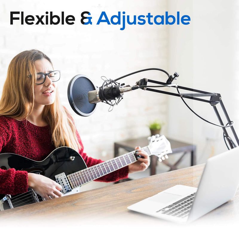 [AUSTRALIA] - PYLE-PRO Suspension Boom Adjustable Compact USB Microphone Arm Stand, Durable Steel for Radio Broadcasting, Voice-Over Sound Studio, Stages, and TV Stations-Pyle PMKSHUSB04.5, Black 