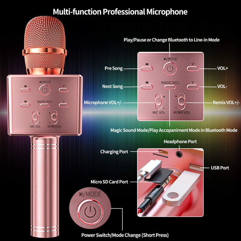CHSG Karaoke Wireless with Speaker/Record Function, Handheld Portable Bluetooth Microphone, KTV Player Speaker for iPhone Android & Pc Devices, Christmas Birthday Gift, Party/Kids Singing, Rose Gold