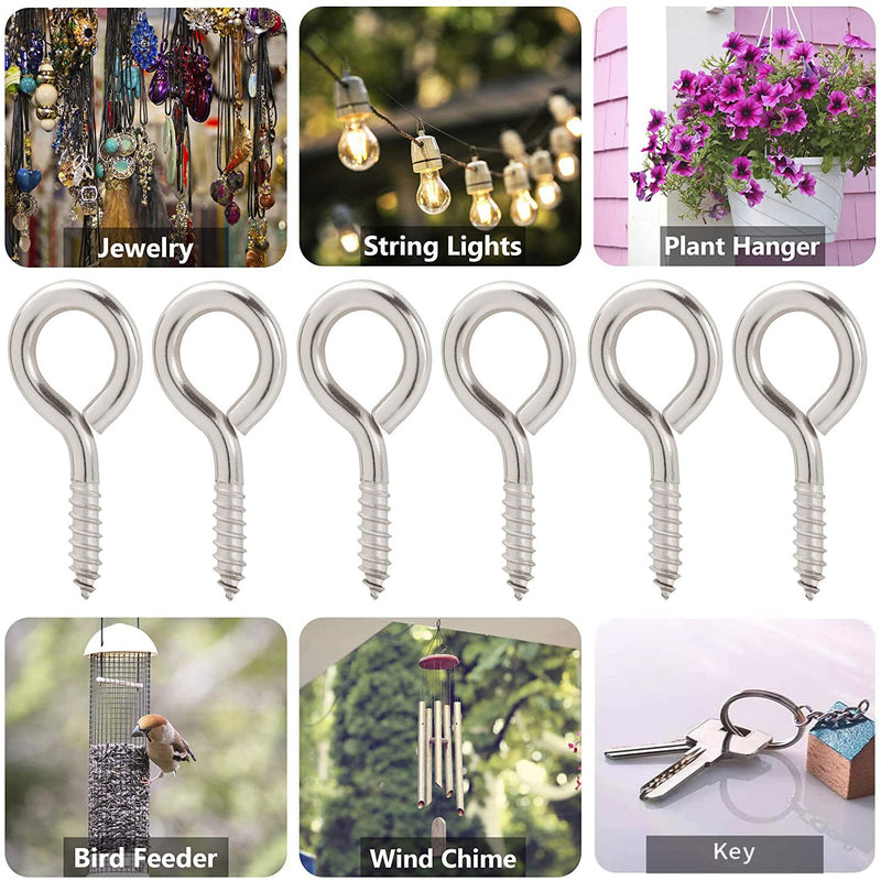 Silver 1 inch Screw Eyes Metal Eye Hooks Small Eyelet Screws, 100 Pcs Silver