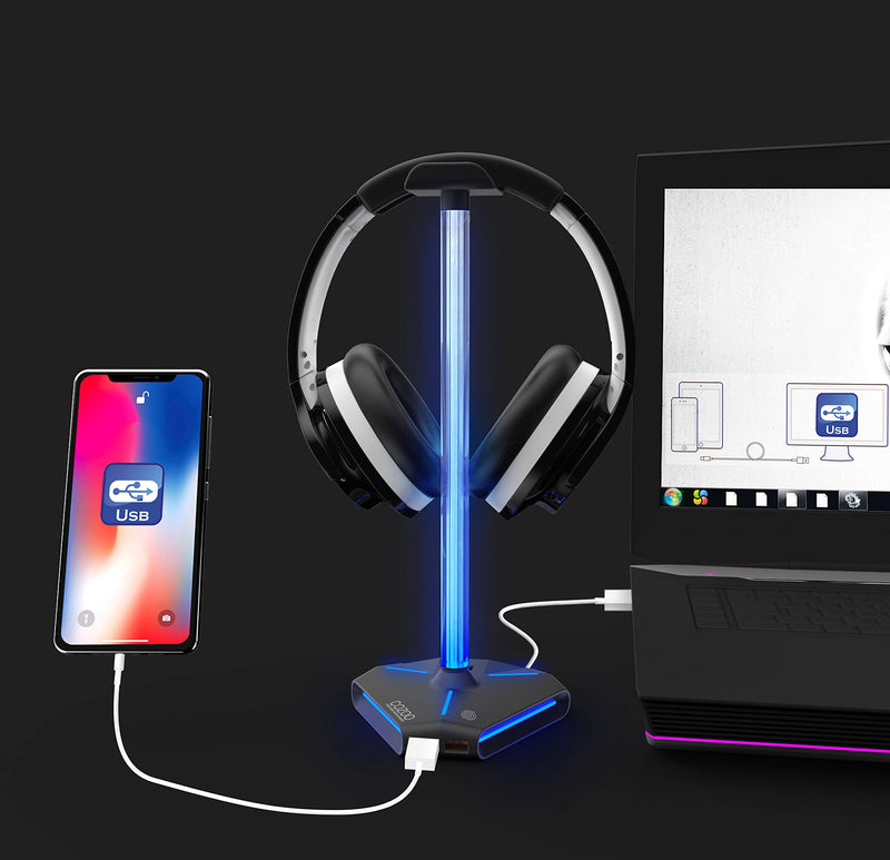 [AUSTRALIA] - COZOO RGB Headphone Stand with 2 USB2.0 Extension Charging Port Extender Cord,Headset Stand Holder for Gamer Desktop Table Game Earphone Accessories Triangle 