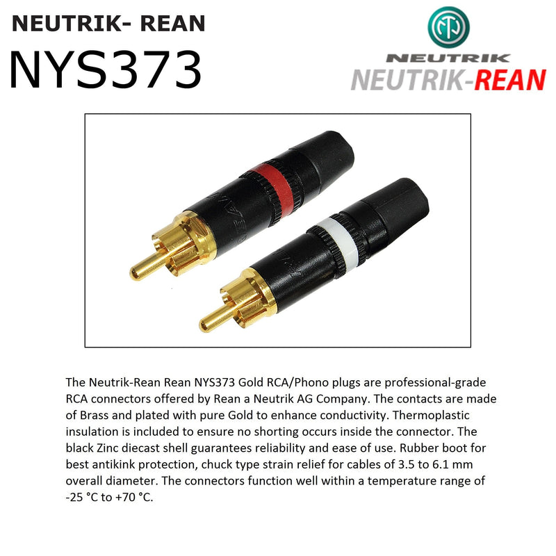 1 Foot RCA Cable Pair - Gotham GAC-4/1 (Black) Star-Quad Audio Interconnect Cable with Neutrik-Rean NYS Gold RCA Connectors - Directional