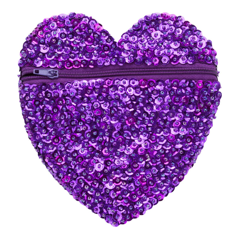 Shu-Shi Girls Toddler Sequin Purse Heart Shaped Small Bag Crossbody Long Strap One Size Purple