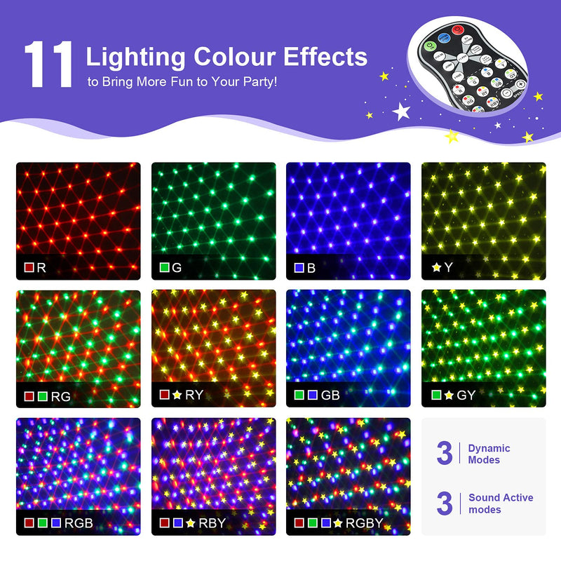 Disco Lights, 11 RGBY Colors Music Activated Disco Ball Lights with Star Pattern, 360° Rotatable USB Party Light with Remote Control for Kids Birthday Xmas PartyWedding Dance Karaoke Decor