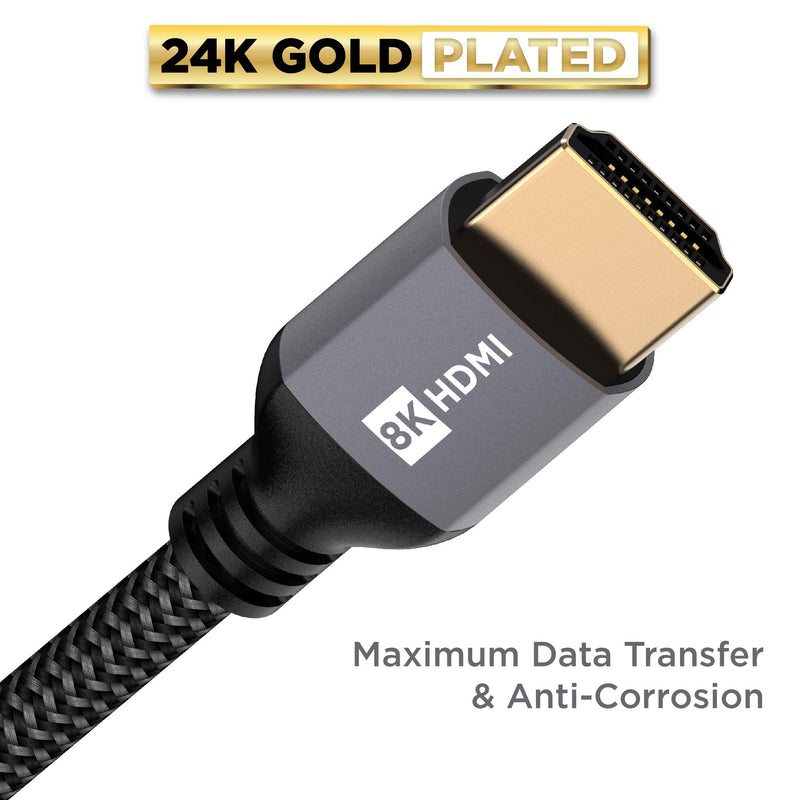 PowerBear 8K HDMI Cable 3 ft | High Speed, Braided Nylon & Gold Connectors, 8K @ 60Hz, 4K @ 120 HZ, 2K, 1080P & ARC Compatible | for Laptop, Monitor, PS5, PS4, Xbox One, Fire TV, Apple TV & More 3 Feet 1