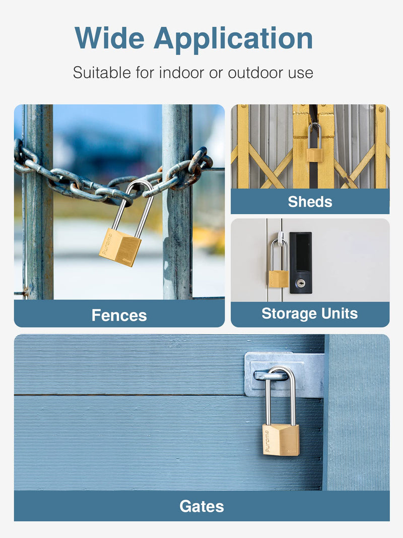 Puroma 1 Pack Keyed Padlock Waterproof Solid Brass Lock, 2.6 Inch Long Shackle for Sheds, Storage Unit School Gym Locker, Fence, Toolbox, Hasp Storage