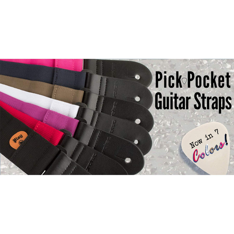 Protec Guitar Strap with Leather Ends and Pick Pocket, Black Nylon Strap (Black)