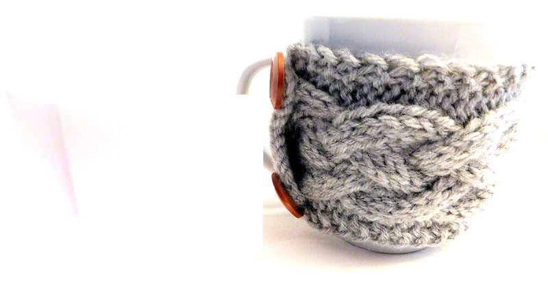 Integrity Designs Handmade Coffee Cup Sleeve Mug Cozy Gray and 3 inch Gift Card with Envelope