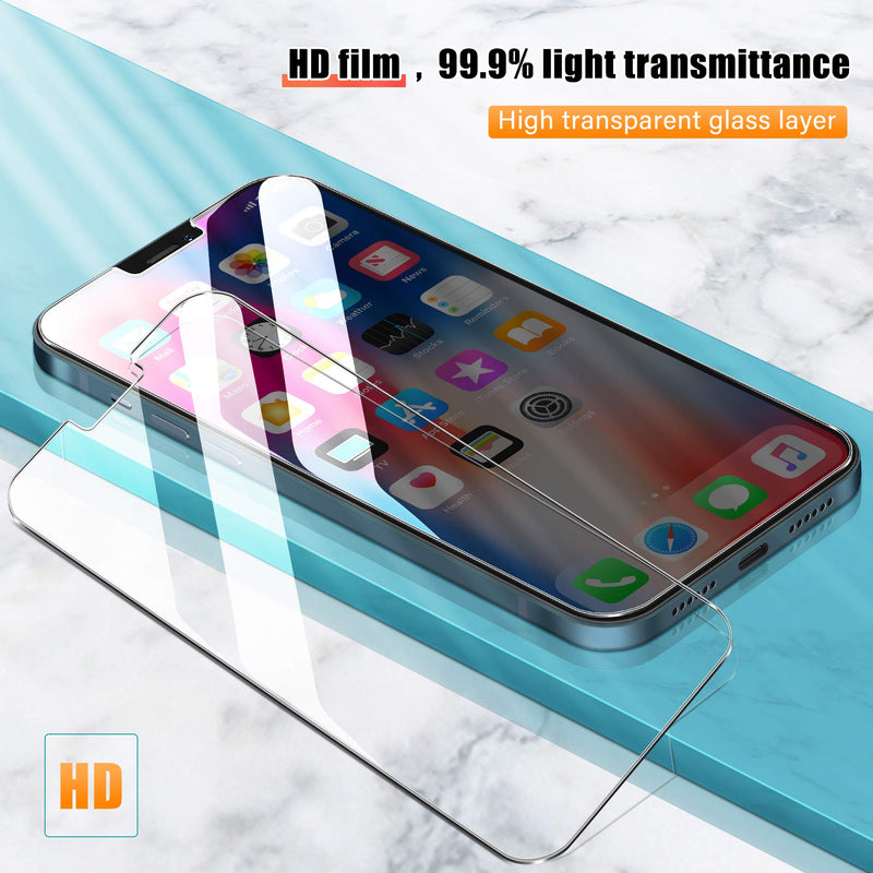 [2+2 Pack] UniqueMe Front and Back Screen Protector Compatible with iPhone 12 / iPhone 12 Pro 6.1 inch Tempered Glass [U-Shaped Cutout][Easy Installation Frame] HD Clear [Anti-Scratch][Bubble Free]