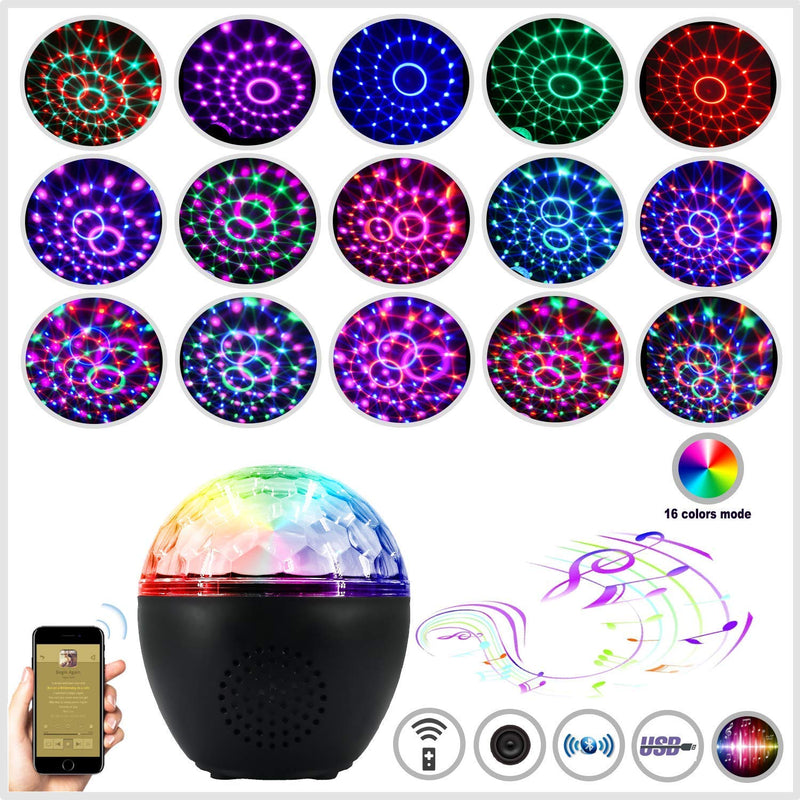 Led Disco Ball Light 16 Colors, Pulchram Bluetooth Speaker Disco Lamp Stage Light Rotating Party Light with Faceted Ball Remote Control USB Cable for Party Christmas Bar DJ Birthday Wedding (A) A