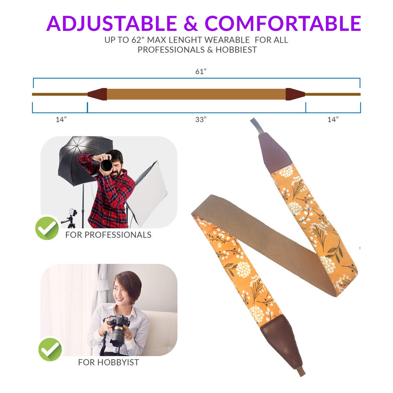 Spring Blossom Flowers Camera Shoulder Strap Belt For All DSLR Camera – Vibrant Design Universal DSLR Strap, Multi Color Neck Belt Best Gift for Men & Women Photographers Mustard Flowers