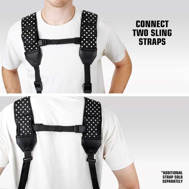 USA GEAR Camera Sling Shoulder Strap with Adjustable Neoprene, Safety Tether, Accessory Pocket, Quick Release Buckle - Compatible w/ Canon, Nikon, Sony and More DSLR and Mirrorless Cameras (Polka Dot) Polka Dot