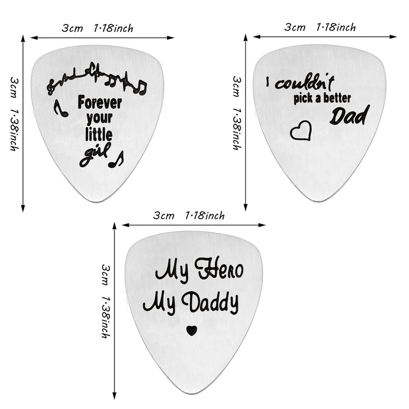 lauhonmin 3PCS Guitar Picks Set for Dad for Papa from Daughter Son Stainless Steel