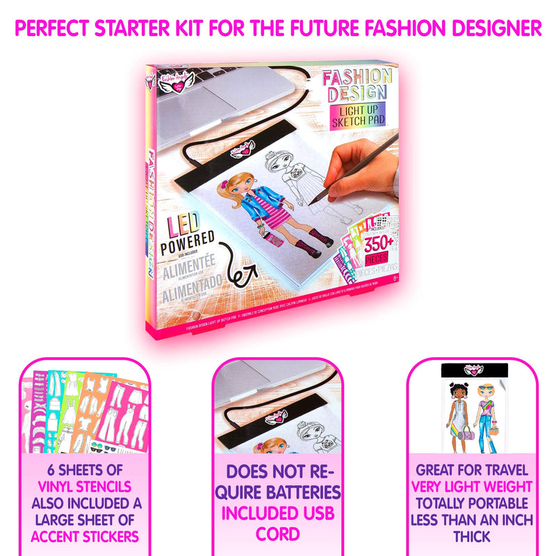 Fashion Angels Fashion Design Light Pad Sketch Set 12521 Light Up Tracing Pad, Includes USB, Ultra Thin Tablet,multi