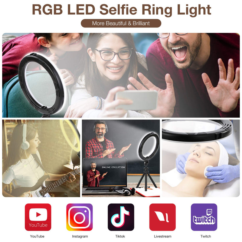 Selfie Ring Light, MACTERM 10" RGB LED Ring Light Kit with Remote Control [10 Brightness Levels,14 Colors] Dimmable Desktop Ring Light for Makeup, YouTube, TikTok, Vlog, Self-Portrait Shooting