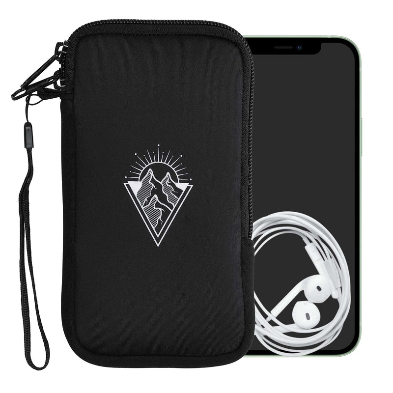 kwmobile Neoprene Sleeve for Smartphone Size XL - 6.7/6.8" - Shock Absorbing Pouch Case - Protective Phone Bag - Minimalist Mountain White/Black Minimalist Mountain 02-01