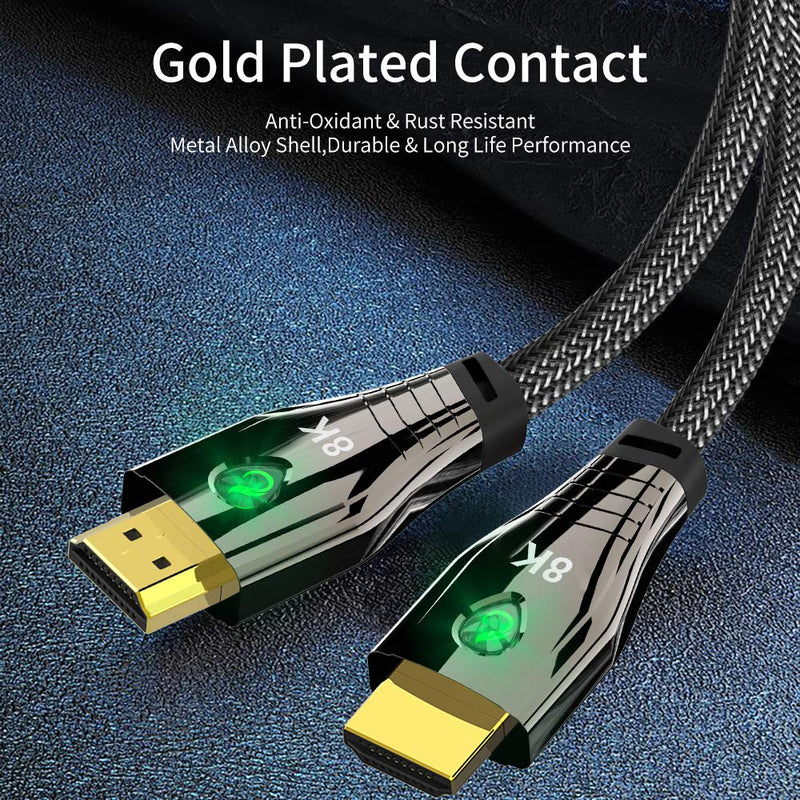 CABLEDECONN 8K HDMI UHD 8K High Speed 48Gbps 8K@60Hz 4K@120Hz with LED Indication HDCP2.2 4:4:4 HDR 3D eARC HDMI Cable 4M 4m 13ft HDMI 8K Copper Cord with LED