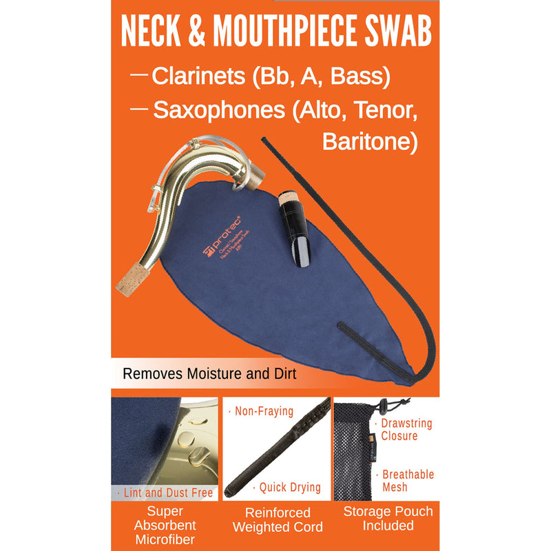 Pro Tec Protec Clarinet (Bb, A, Bass) / Saxophone (Alto, Tenor, Baritone) Neck and Mouthpiece Body Swab, Model A119