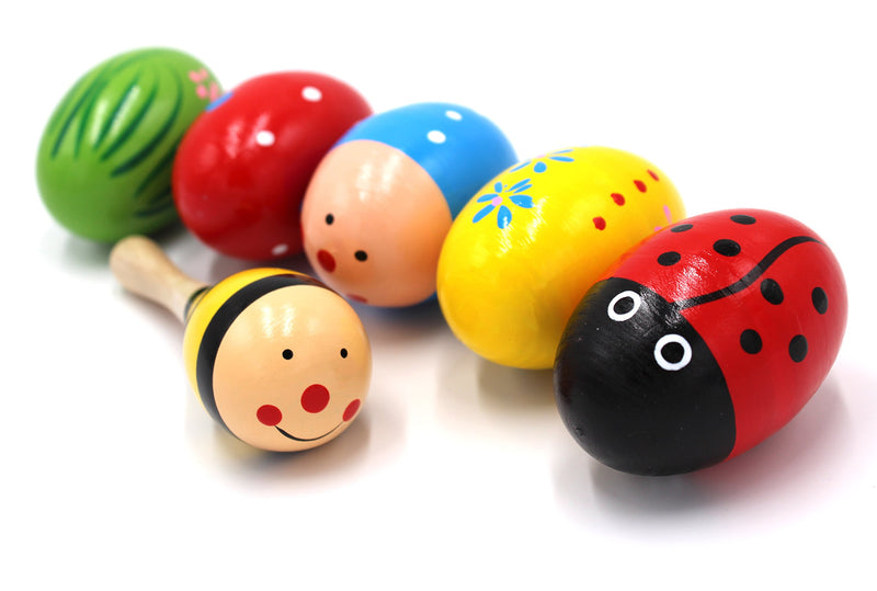 Set of 6-5PCS Colorful Adorable Wooden Egg Maracas Music Percussion Baby Kids Children Toy Egg Shakers(Assorted color) & 1 PCS Mini Wooden Ball Musical Instruments Maracas(Random color)
