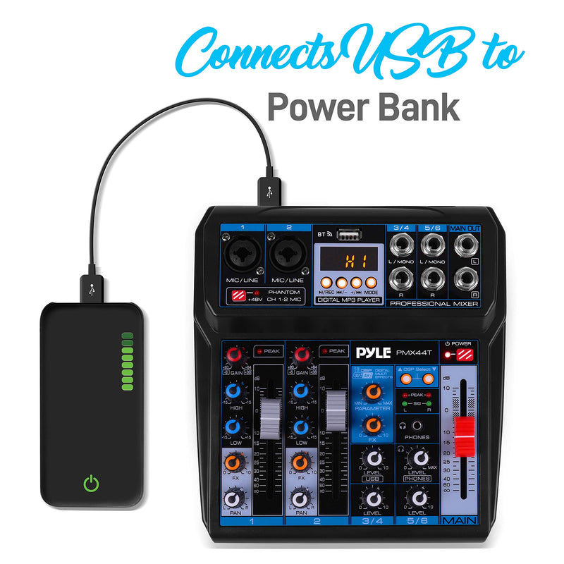 [AUSTRALIA] - Professional Wireless DJ Audio Mixer - 6-Channel Bluetooth Compatible DJ Controller Sound Mixer w/DSP Effects, USB Audio Interface, Dual RCA in, XLR/1/4 Microphone in, Headphone Jack - Pyle PMX44T 