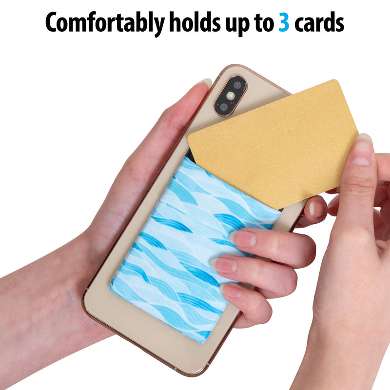 (Two) Stretchy Cell Phone Stick on Wallet Card Holder Phone Pocket for iPhone, Android and All Smartphones (Coconut & Waves) Coconut & Waves