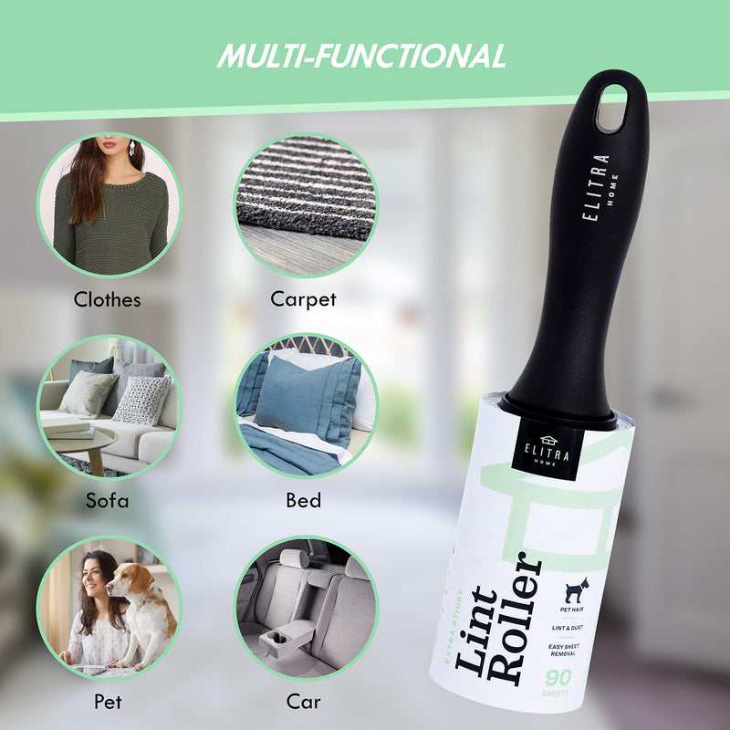Elitra Lint Roller for Pet Hair Extra Sticky Reusable Lint Remover with Refills for Clothes, Floors & Furniture - 450 Sheets