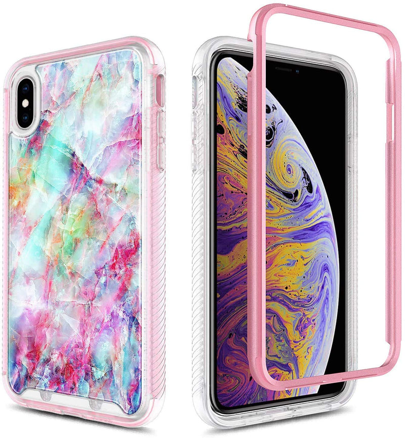 E-Began iPhone XR Case with Built-in Screen Protector, Full-Body Protective Rugged Matte Bumper Cover, Marble Design, Support Wireless Charging, Shockproof Durable Phone Case (6.1 inch 2018) -Fantasy Fantasy