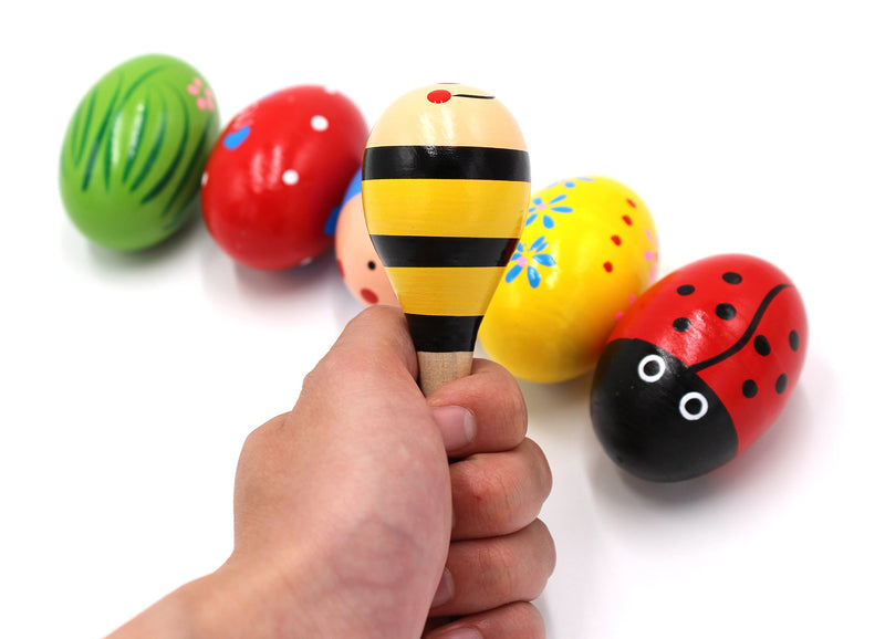 Set of 6-5PCS Colorful Adorable Wooden Egg Maracas Music Percussion Baby Kids Children Toy Egg Shakers(Assorted color) & 1 PCS Mini Wooden Ball Musical Instruments Maracas(Random color)