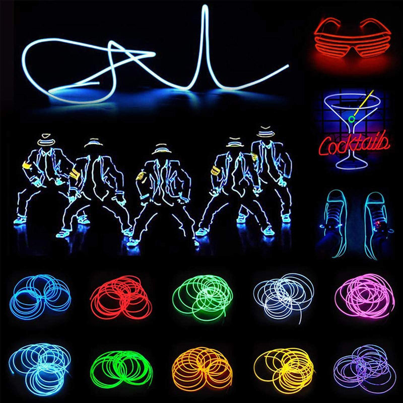 ENUOLI 1 PC EL Wire Kit Green 1 * 3M Neon Electroluminescent Wire Battery Powered Neon Lights Glowing Strobing Decorative Light Neon EL Wire Lights for Parties Halloween Birthday Party