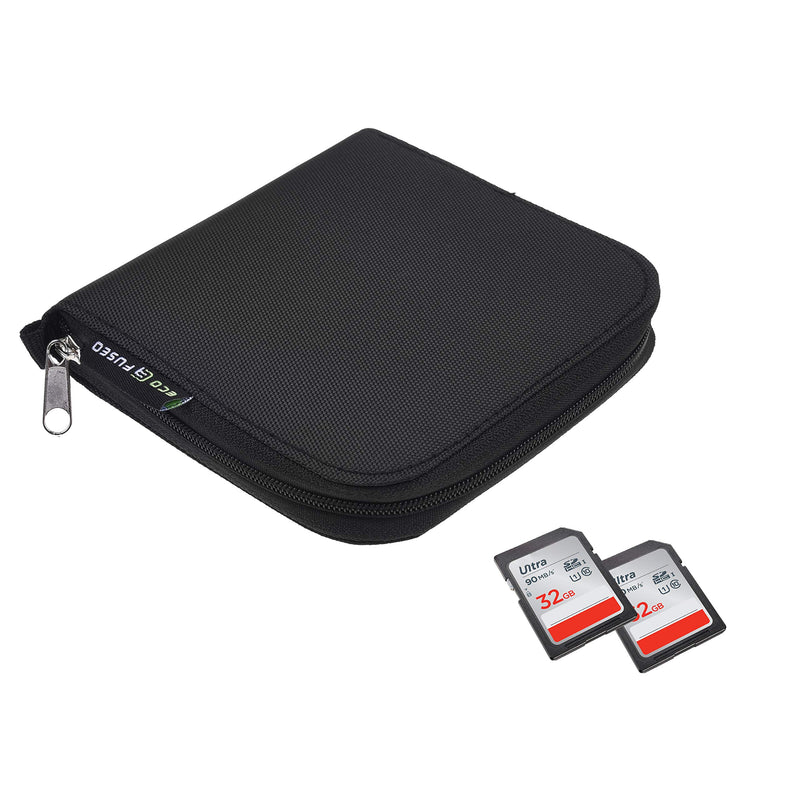 Eco-Fused Memory Card Case - Fits up to 44x SD, SDHC, Micro SD, Mini SD and 4X CF - Holder with 44 Slots (8 Pages) - for Storage and Travel - Microfiber Cleaning Cloth and Labels Included Black