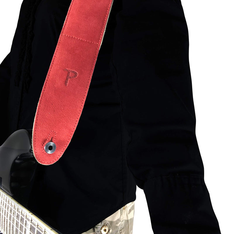 Perri’s Leathers Ltd. - Guitar Strap - Suede - Sheepskin Pad - Red - Adjustable - For Acoustic / Bass / Electric Guitars - Made in Canada (DL325S-203)