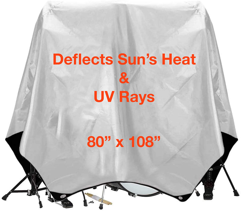 Drum Set Dust Cover, Drum cover, Large Size 80"x 108”, Drum accessories, Premium Oxford Fabric, Waterproof, Anti UV-rays Protects From Sun, With Sewn-in Weighted Corners, Free Zipped Pouch.