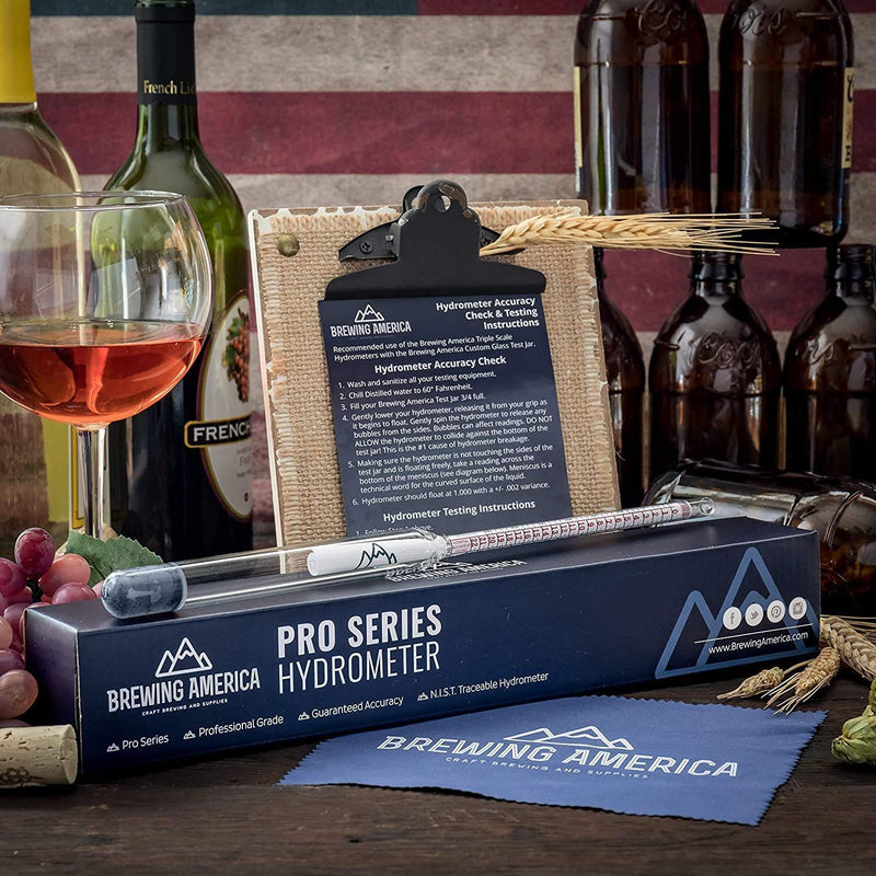 American-Made Specific Gravity Hydrometer Alcohol ABV Tester - Pro Series Fermentation Testing Homebrew: Beer, Wine, Cider, Mead - Triple Scale Hydrometer by Brewing America